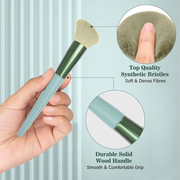 20PCs Green Professional Makeup Brushes Set with Travel Case & 2 Powder Puff - Picture 3 of 4